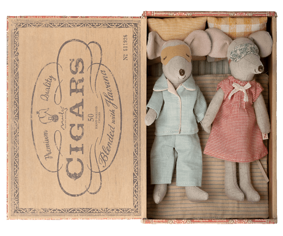 Maileg-Mama- und Papamäuse in der Zigarrenkiste Hauptbild