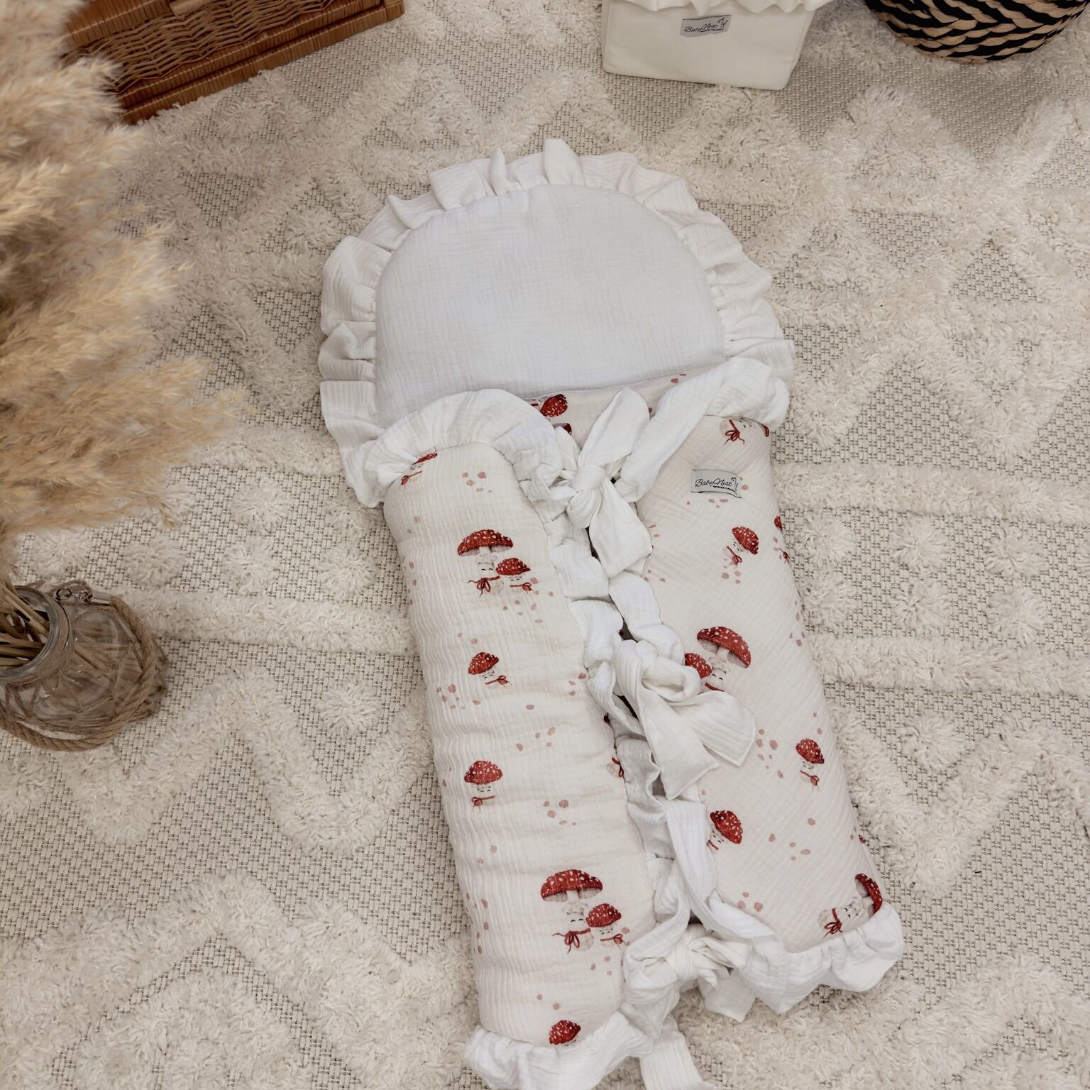 Multifunktioneller Babyschlafsack| Premium Musselin|0-8M|Happy Mushrooms – Bild 1