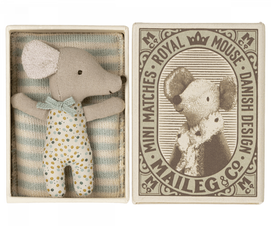 Maileg-Schläfrige/wach Babymaus in Streichholzschachtel - Blau – Bild 1